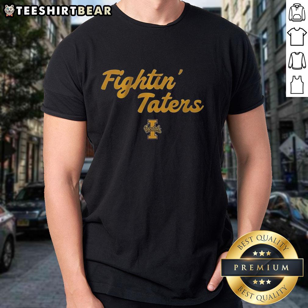 Top Fightin Taters Idaho Vandals Mascot Football Team T Shirt Alt Text: Top Fightin Taters Idaho Vandals mascot football team t-shirt featuring vibrant graphics and school colors.