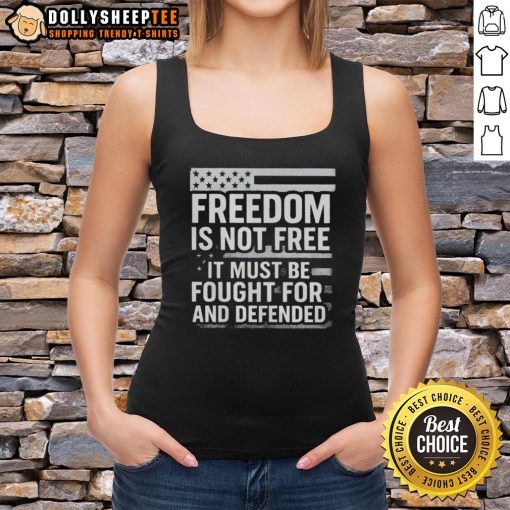 Top Freedom Is Not Free tank top featuring an American flag design, honoring Charlie Kirk's message of defending freedom.