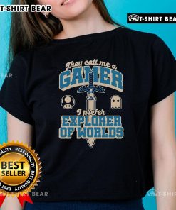 Top Gamer Sword Explorer Ladies Tee featuring a stylish design for enthusiastic female gamers.