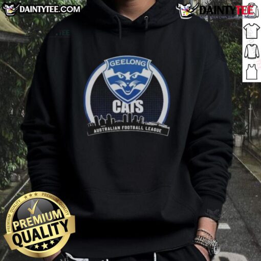 2025 Geelong Cats AFL Champions Toyota hoodie, featuring team logo and vibrant colors, perfect for fans and collectors.