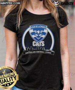 Top Geelong Cats AFL Champions 2025 Toyota Ladies Tee featuring team colors and logo, perfect for passionate fans.