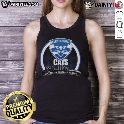 Top Geelong Cats AFL Champions 2025 Toyota tank top featuring team colors and logo for fans and collectors.
