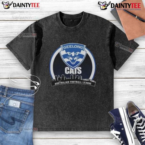 Alt Text: 2025 Geelong Cats AFL Champions Toyota washed t-shirt showcasing team logo and vibrant colors for fans.