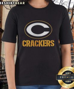 Alt Text: Top Green Bay Packers Crackers Ladies Tee featuring team logo and stylish design for female fans.