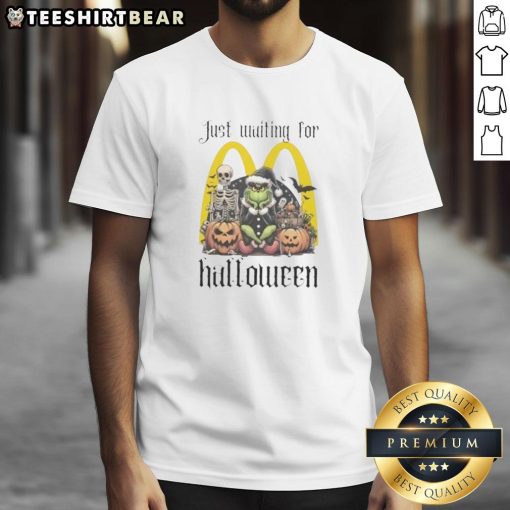 Alt Text: Top Grinch character featuring a McDonald's Halloween T-shirt, perfect for festive celebrations and costume parties.