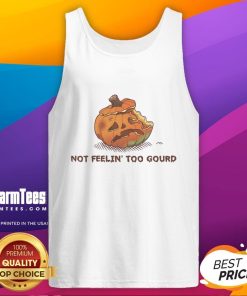 Trendy tank top featuring 'Not Feeling Too Gourd' Halloween pumpkin design for festive fall fashion.