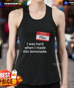 Mike wearing a fun 'Hello, My Name Is Mike' lemonade tank top, showcasing a vibrant summer style perfect for casual outings.