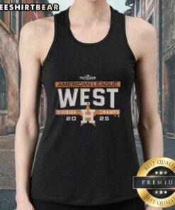 Alt Text: Houston Astros 2025 AL West Division Title postseason locker room tank top showcasing team spirit and MLB pride.