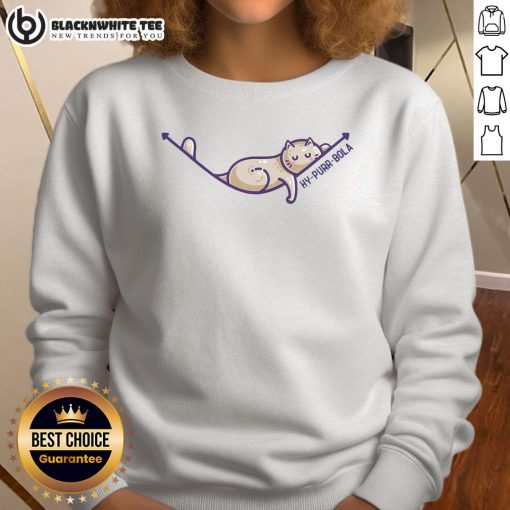 Top Hy Purr Bola Hyperbola math cat pun sweatshirt featuring a playful cat design with math symbols.