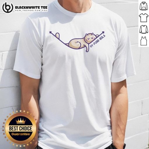 Top Hy-Purr-Bola Hyperbola Maths Cat Pun T-Shirt featuring a playful cat graphic and math-themed design for cat lovers.