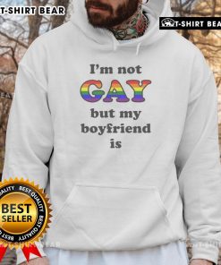 Top I'm Not Gay But My Boyfriend Is Hoodie in black, showcasing a trendy design for LGBTQ+ pride and humor.