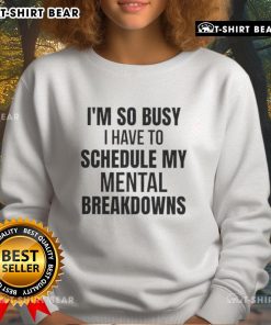 Cozy sweatshirt with 'I'm So Busy I Have to Schedule My Mental Breakdown' text, perfect for busy lifestyles and self-care.