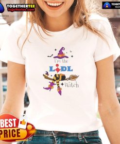 Top Im The Lidl Witch Halloween Ladies Tee featuring a playful witch graphic, perfect for festive Halloween celebrations.