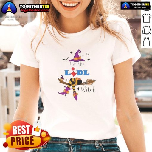 Top Im The Lidl Witch Halloween Ladies Tee featuring a playful witch graphic, perfect for festive Halloween celebrations.