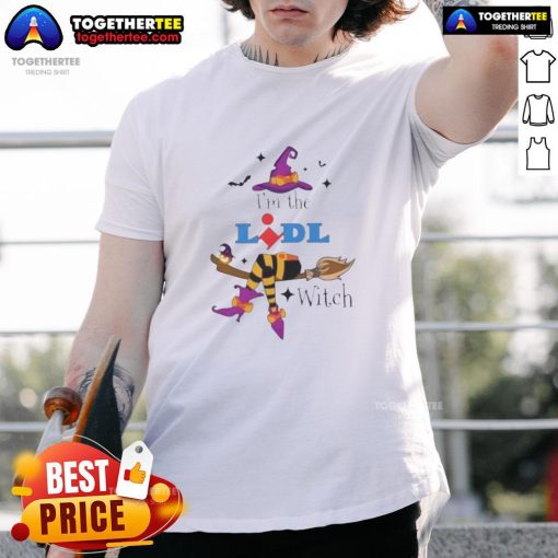 Alt Text: Top I'M The Lidl Witch Halloween T-Shirt featuring a playful witch graphic, perfect for festive Halloween celebrations.