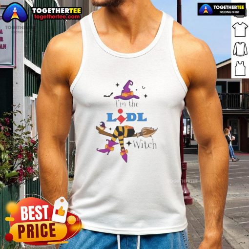 Top Im The Lidl Witch Halloween Tank Top for festive style, featuring a fun witch graphic perfect for Halloween celebrations.