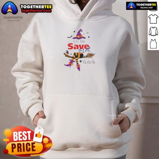 Top Im The Save A Lot Witch Halloween Hoodie featuring a playful witch design, perfect for Halloween celebrations.
