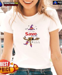 Top Im The Save A Lot Witch Halloween Ladies Tee featuring a fun witch graphic perfect for Halloween celebrations.