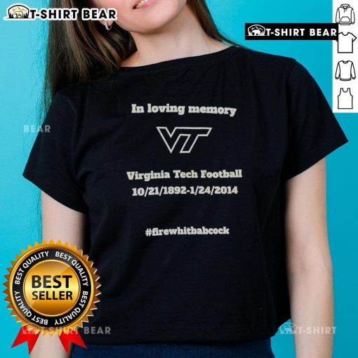 Alt Text: Top in Loving Memory Virginia Tech Football Ladies Tee featuring the iconic VT logo in vibrant colors.