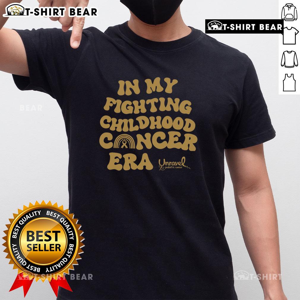 Top In My Fighting Childhood Cancer Era T Shirt Alt Text: Top In My Fighting Childhood Cancer Era T-Shirt featuring a bold design supporting childhood cancer awareness.