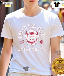 Alt Text: Top Indiana University Hoosier The Bison '25 mascot t-shirt featuring vibrant colors and bold graphics.