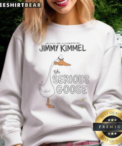 Top Jimmy Kimmel Live Serious Goose sweatshirt featuring vibrant colors and playful design, perfect for fans of the show.