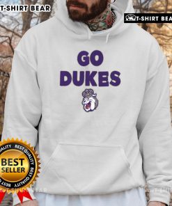 Top JMU Dukes Go Dukes slogan hoodie featuring bold graphics and cozy design for JMU fans.