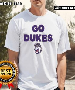 Top JMU Dukes Go Dukes slogan t-shirt featuring bold graphics, perfect for fans supporting James Madison University.