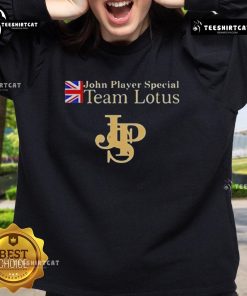 Alt Text: Top John Player Special Lotus F1 Team sweatshirt in black with iconic logo, perfect for motorsport fans.