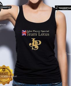 Top John Player Special Lotus F1 Team tank top featuring classic design and logo, perfect for racing fans.