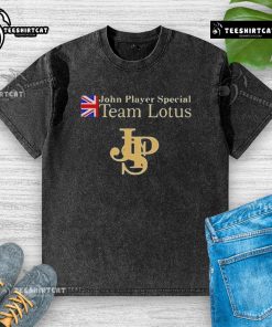 Alt Text: Top John Player Special Lotus F1 Team washed t-shirt featuring iconic branding and vintage design.