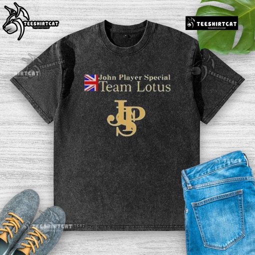 Alt Text: Top John Player Special Lotus F1 Team washed t-shirt featuring iconic branding and vintage design.