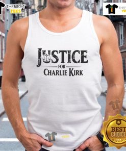 Top Justice for Charlie Kirk Statement Graphic Tank Top featuring bold text and modern design for supporters.