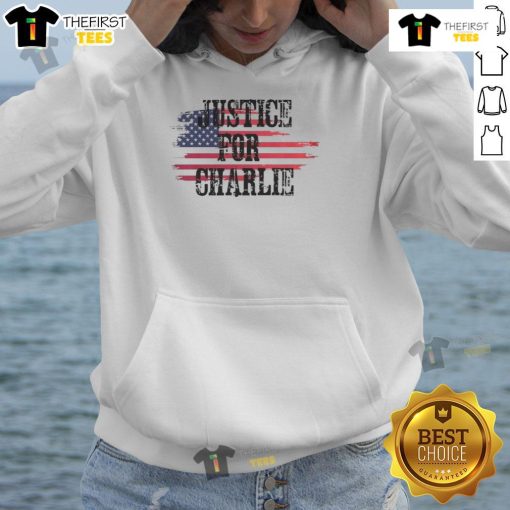 Top Justice for Charlie Kirk hoodie featuring USA flag design and 'Rest In Peace' text, perfect for patriotic supporters.