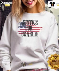 Top Justice for Charlie Kirk USA flag sweatshirt featuring 'Rest In Peace' design, perfect for patriotic supporters.