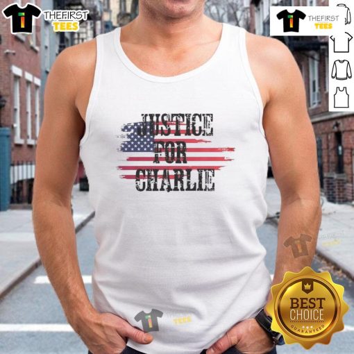 Top Justice for Charlie Kirk USA Flag Rest In Peace tank top featuring patriotic design and bold text for supporters.