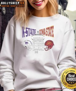 Alt Text: Top K-State vs Iowa State 2025 Aer Lingus College Football Classic helmet sweatshirt design featuring vibrant team colors.
