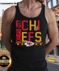 Alt Text: Stylish Top Kansas City Chiefs Design Box Tank Top featuring team colors and logo, perfect for game day wear.
