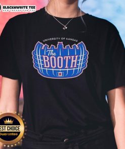 Alt Text: Top Kansas Jayhawks Football The Booth Logo ladies tee in vibrant colors, perfect for fans and game day attire.