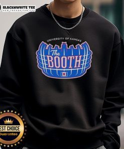 Alt Text: Kansas Jayhawks Football The Booth logo sweatshirt featuring vibrant team colors and a stylish design.