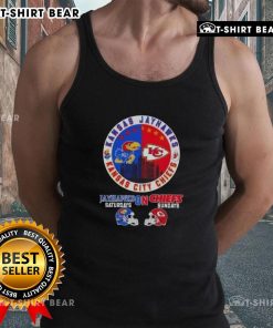 Top Kansas Sports Jayhawks and Chiefs Sundays football tank top featuring team logos and vibrant colors.