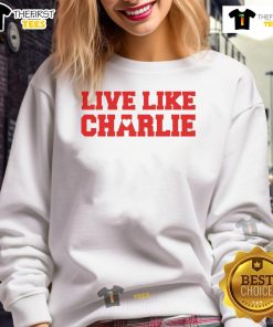 Cozy Top Live Like Charlie Kirk sweatshirt in navy blue, featuring a bold graphic design for stylish casual wear.