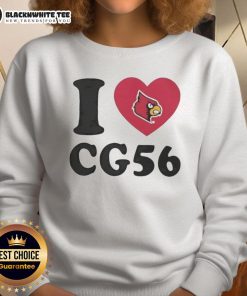 Alt Text: Louisville Cardinals sweatshirt featuring Carter Guillaume design with 'I Heart CG56' for fans and supporters.