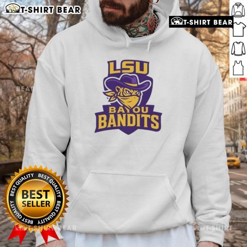 Top LSU Bayou Bandits logo hoodie featuring bold design and vibrant colors, perfect for fans and outdoor enthusiasts.