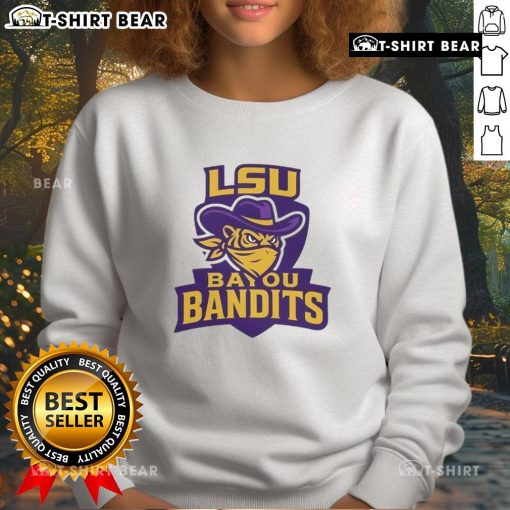 Top LSU Bayou Bandits logo sweatshirt featuring bold design and vibrant colors, perfect for fans and casual wear.