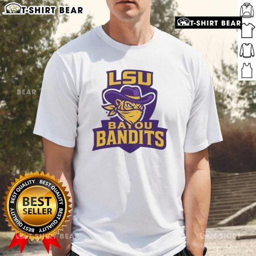 Top LSU Bayou Bandits Logo T-Shirt featuring bold graphics, perfect for fans and collectors of LSU merchandise.