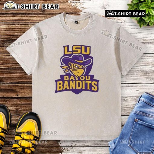 Alt Text: Top LSU Bayou Bandits logo on a stylish washed t-shirt, perfect for fans and casual wear.