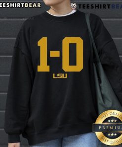 LSU Football Tigers sweatshirt in royal blue, celebrating the team's 1-0 season start, perfect for fans.