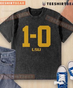 Top LSU Football Tigers 1-0 washed t-shirt featuring vibrant team colors and logo, perfect for fans and game day attire.