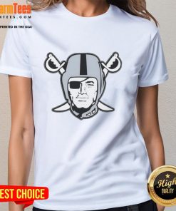 Top Mark Davis wearing Las Vegas Raiders logo ladies tee, showcasing team spirit and stylish fan apparel.